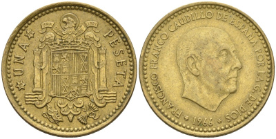 Испания 1 песета 1966 (70) Франсиско Франко (1939-1975) KM 796 алюминиевая бронза 4604-354