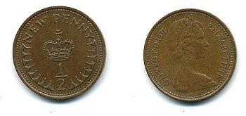 Великобритания 1/2 пенни 1971 Елизавета II (1952-2022) КМ 914, Spink 4239 бронза 4110-1635