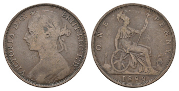 Великобритания 1 пенни 1889 Виктория (1837-1901) KM 755, Spink 3954 бронза 4661-413