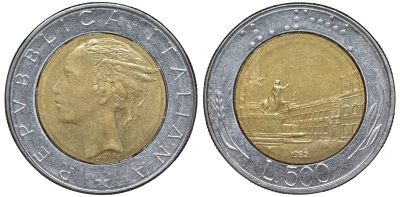 Италия 500 лир 1982 R, Квиринальский дворец в Риме KM 111 биметалл 4142-1221