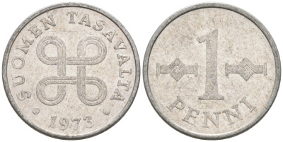 Финляндия 1 пенни 1973 KM 44а алюминий 192-1261