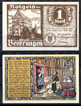 Беверунген (Пруссия, Вестфалия) 1 марка 1921 Mehl Grabowski 99.2-3/3 бумага UNC (пресс) 7556-53-3-1