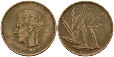 Бельгия 20 франков 1980 Belgie, Бодуэн I (1951-1993) KM 160 никель бронза 4599-146