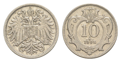 Австрия 10 геллеров 1908 Франц Иосиф I (1848-1916) KM 2802 никель 4639-1041