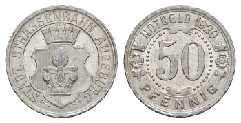 Аугсбург 50 пфеннигов 1920 трамвайный жетон Men05 1079.2, Men18 1398.2 алюминий 4637-1255