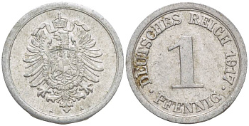 Германия 1 пфенниг 1917 A KM 24, J. 300, Weege 2 алюминий 4551-132