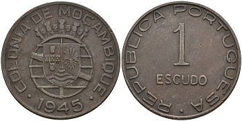 Португальский Мозамбик 1 эскудо 1945 KM 74 бронза 4586-957