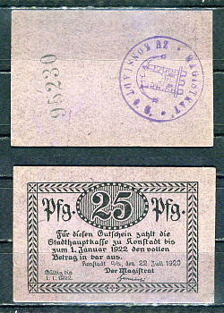 Конштадт Волчин (Верхняя Силезия) 25 пфеннигов 1920 картон UNC (пресс) 7555-21-2-2