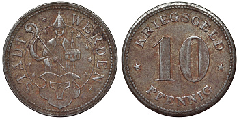 Германия, Верден 10 пфеннигов ND Эссен, Северный Рейн-Вестфалия, тонкий кружок железо 4121-324