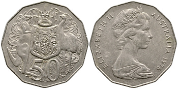 Австралия 50 центов 1976 Елизавета II (1952-2022), герб Австралии, кенгуру KM 68 медно-никель 84-1034