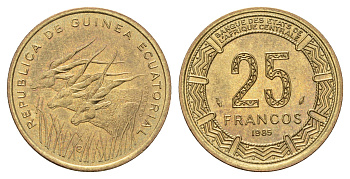 Экваториальная Гвинея 25 франков 1985 год-тип KM 60 алюминиевая бронза UNC 4670-1254