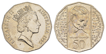 Австралия 50 центов 1995 50 лет со дня окончания Второй Мировой войны KM 294 медно-никель UNC 4645-436