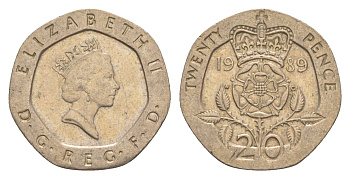 Великобритания 20 пенсов 1989 Елизавета II (1952-2022) KM 939, Spink 4361 (G2) медно-никель 4639-856