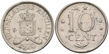 Нидерландские Антилы 10 центов 1970 Юлиана (1948-1980) KM 10 никель 4585-954