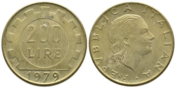 Италия 200 лир 1979 R, шестерня KM 105 алюминиевая бронза 93-617