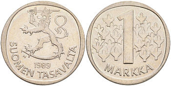 ФИНЛЯНДИЯ 1 МАРКА 1989 M KM 49а медно-никель 4556-757