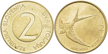 Словения 2 толара 1996  KM 5 латунь  UNC   210-744