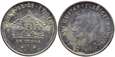 Швеция 1 крона 2002 Карл XVI Густав (1973- ) KM 894 медно-никель 4110-925