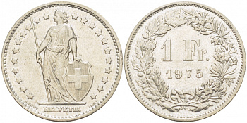 ШВЕЙЦАРИЯ 1 ФРАНК 1975 KM 24а.1 медно-никель 3851-916