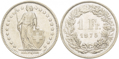 ШВЕЙЦАРИЯ 1 ФРАНК 1975 KM 24а.1 медно-никель 3851-916