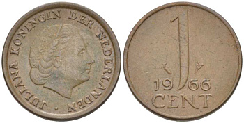 НИДЕРЛАНДЫ 1 ЦЕНТ 1966 ЮЛИАНА (1948-1980) KM 180 бронза 214-1034