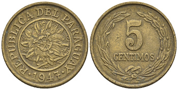 Парагвай 5 сентимо 1947  KM 21 алюминиевая бронза    220-1019