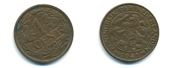 НИДЕРЛАНДЫ 1 ЦЕНТ 1941 ВИЛЬГЕЛЬМИНА (1890-1948) KM 152 бронза 4379-1144