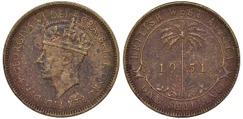 Британская Западная Африка 1 шиллинг 1951 Георг VI KM 28 олово латунь 25-2414