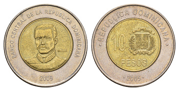 Доминиканская Республика (Доминикана) 10 песо 2005 KM 106 биметал 4656-945