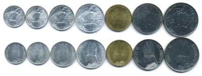 Ватикан набор из 7 монет 1966 Павел VI (1963-1978), шепард (пастух) KM 84, 85, 86, 87, 88, 89, 90   UNC N4-10