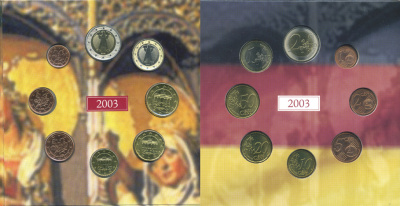 ФРГ набор из 3 евронаборов по 8 монет 2002-2004 Буква J, Гамбург, оригинальный официальный набор из трех евронаборов, в картонном буклете    UNC  7-6-1-05
