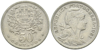 Португалия 50 сентаво 1951 KM 577 медно-никель 4148-336