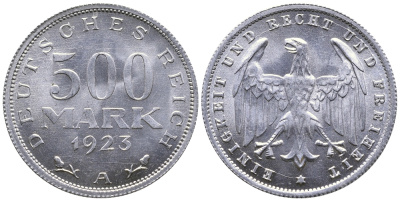 ГЕРМАНИЯ 500 МАРОК 1923 А KM 36, J. 305 алюминий 4380-642