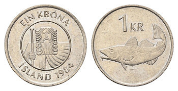 Исландия 1 крона 1984 треска KM 27 медно-никель 4687-833