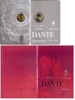 Сан-Марино 2 евро 2015 750 лет со дня рождения Данте Алигьери, в оригинальном буклете KM 541 биметалл UNC 8-2-01-16
