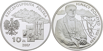 Польша 10 злотых 2007 MW, серия польские путешественники - Игнацы Домейко (1802-1889) KM 585 серебро PROOF 06-245-12