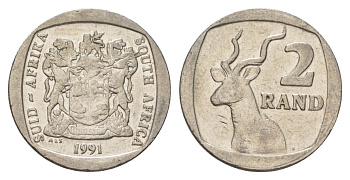 ЮАР 2 ранда 1991 KM 139 медь плакированная никелем 4626-1135