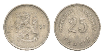 Финляндия 25 пенни 1937 KM 25 медно-никель 4647-455