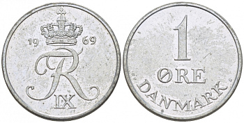 ДАНИЯ 1 ЭРЕ 1969 С; S, ФРЕДЕРИК IX (1947-1972) КМ 839.2 цинк UNC 3309-113