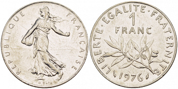 ФРАНЦИЯ 1 ФРАНК 1976 СЕЯТЕЛЬ KM 925.1 никель 4402-1125