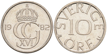 Швеция 10 эре 1982 Карл XVI Густав (1973- ) KM 850 медно-никель 4585-429