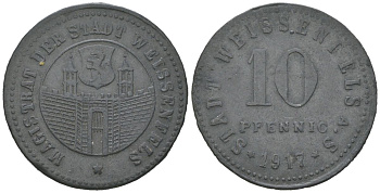 Вайсенфельс (Пруссия, Саксония) 10 пфеннигов 1917 Funck 589.1A, Men18 33237.1 цинк 4151-1247