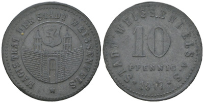 Вайсенфельс (Пруссия, Саксония) 10 пфеннигов 1917 Funck 589.1A, Men18 33237.1 цинк 4151-1247