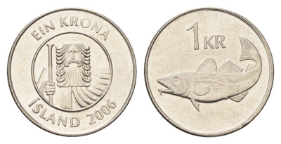 Исландия 1 крона 2006 треска KM 27a сталь плакированная никелем UNC 4687-861