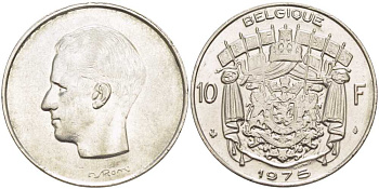 Бельгия 10 франков 1975 Belgique, Бодуэн I (1951-1993) KM 155.1 никель 4110-436