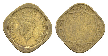 Британская Индия 1/2 анна 1942-1945 Георг VI (1936-1952) KM 534b никель латунь 4649-336