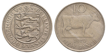 Гернси 10 новых пенсов 1970 Гернсийская корова KM 24 медно-никель    4660-154