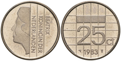 Нидерланды 25 центов 1983 Беатрикс (1980-2013) KM 204 никель UNC 4588-853