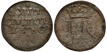 Польша, Эльблонг 1 шиллинг (шеляг) 1672 Михаил Корибут Вишневецкий король Польский, Великий Князь Литовский (1669-1673), вес 0,50 гр. KM 90 серебро 1516-1214