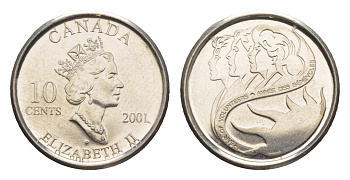 Канада 10 центов 2001 Международный год добровольцев KM 412 никель UNC 4636-642